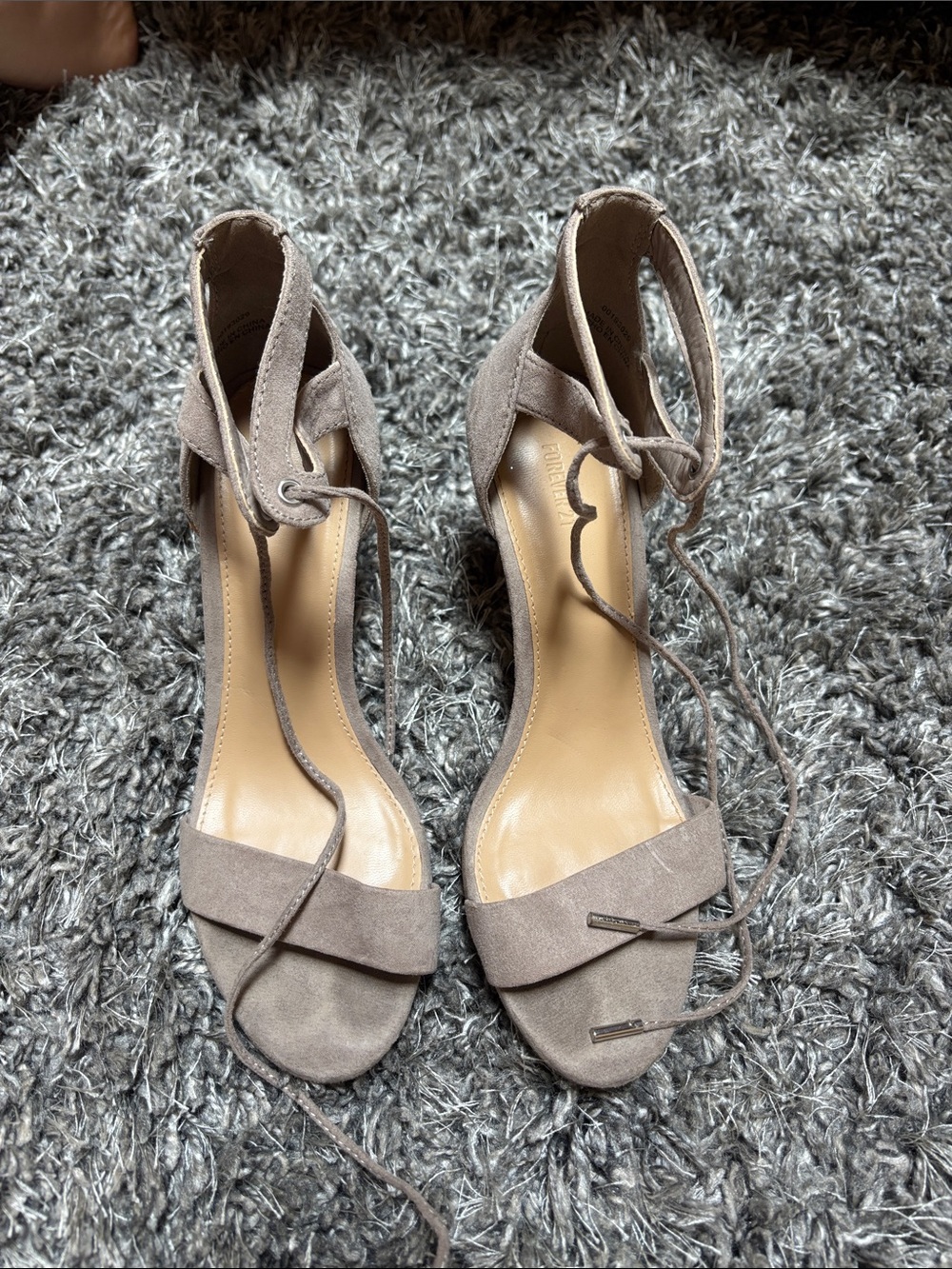 Forever 21 Taupe Suede Lace-Up Ankle Strap Heels